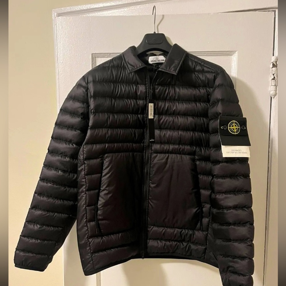 STONE ISLAND BIO-BASED RIPSTOP NYLON LIGHT DOWN SHIRT JACKET - BLACK - BRAND NEW